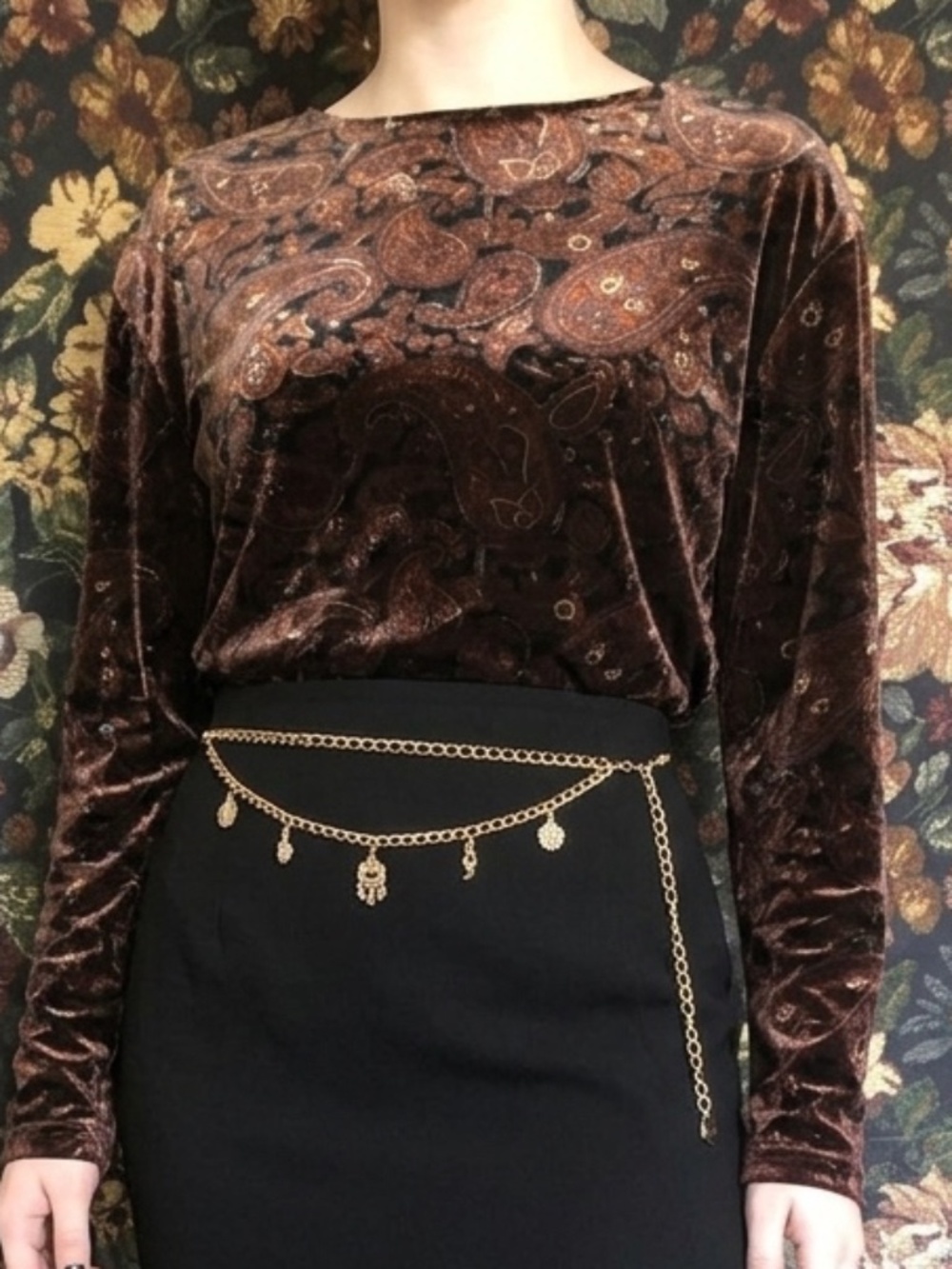 Vintage 90s Sag Harbor Velvet Paisley Blouse - Size Medium